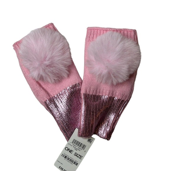 INC International Concepts Pink Fingerless Mittens with White Pom New - Picture 2 of 4